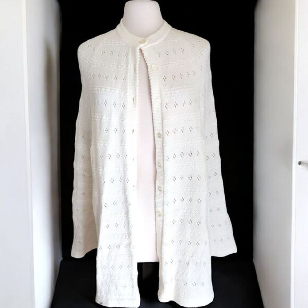 Vintage Sweater Bee by BANFF Knit Crochet White Sweater Cape‎ Poncho Womens O/S